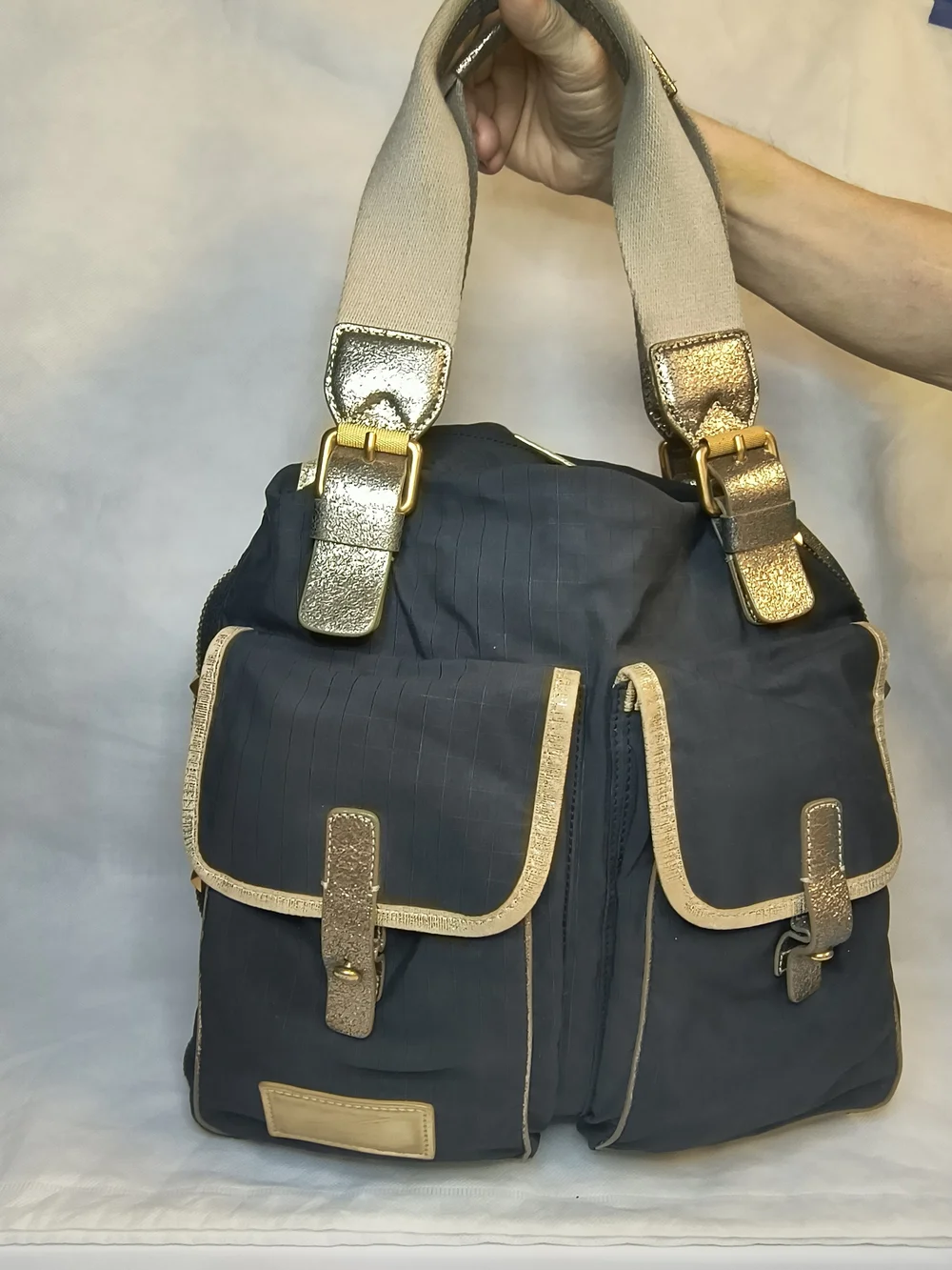 Marc Jacobs Navy Messenger Bag with Gold Trim